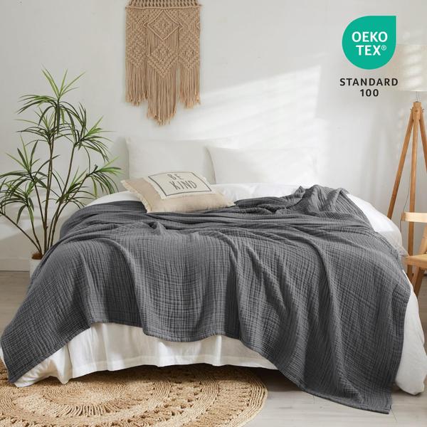 Imagem de Cobertor PHF 100% algodão Muslin King Size 275x230cm Preto Cinza