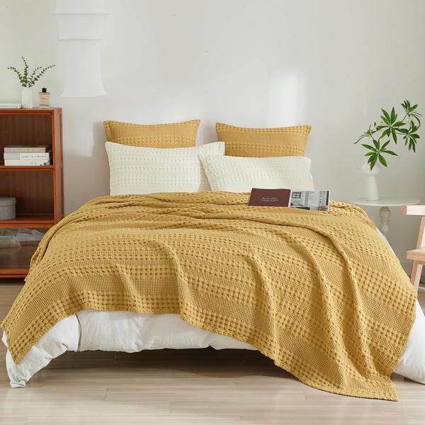 Imagem de Cobertor PHF 100% algodão Waffle Weave King Size amarelo gengibre