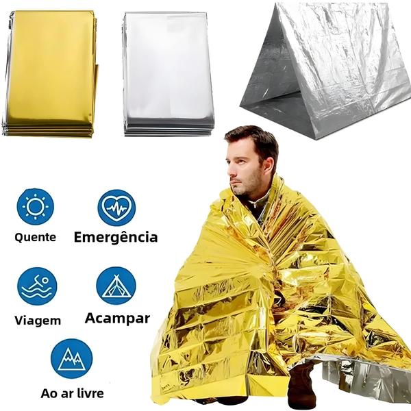 Imagem de Cobertor Poncho Térmico de Emergência - Leve, à Prova d'Água e Vento - Reutilizável