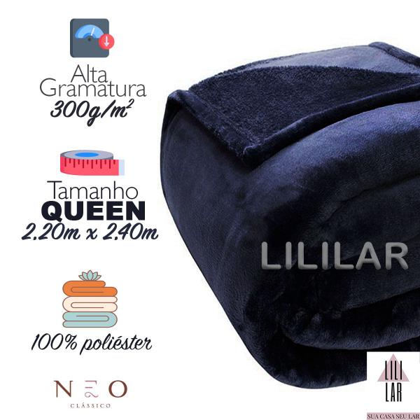 Imagem de Cobertor Queen Velour Premium Manta Microfibra Azul Marinho