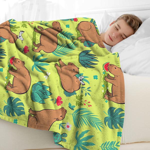 Imagem de Cobertor SKT T1 Capybara Funny Animal Leaves Green Flannel 15