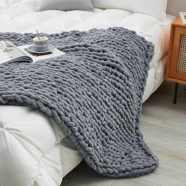 Imagem de Cobertor SUNYRISY Chunky Knit Chenille cinza escuro 100x125cm