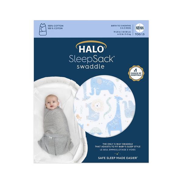 Imagem de Cobertor vestível HALO SleepSack Swaddle de 3 a 6 meses Blue Safari