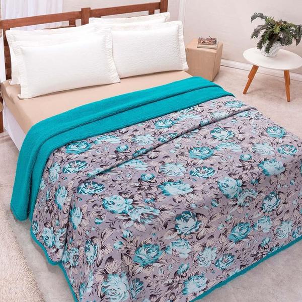 Imagem de Cobertor Winter Queen Manta Plush Com Sherpa Floral Verde