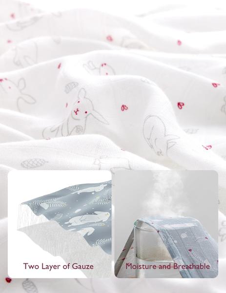 Imagem de Cobertores Swaddle Momcozy Muslin 120x120cm - Pacote com 4 (Estampa de Coelhos)