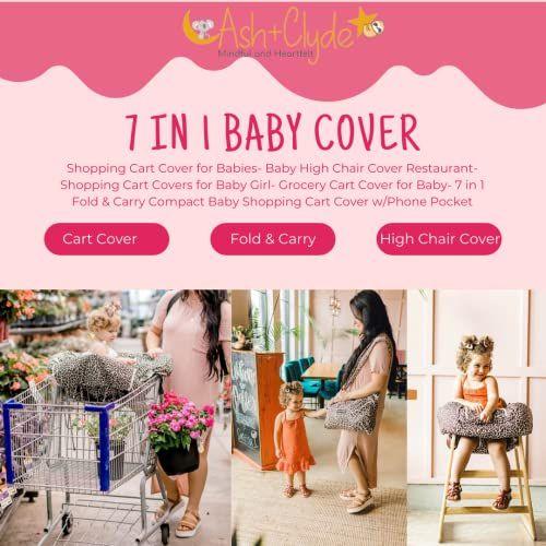 Imagem de Cobertura de carrinho de compras para bebês- baby high chair restaurante- coberturas de carrinhos de compras para baby girl- mercearia capa de carrinho para bebê- 7 em 1 Fold & Carry Compacto Baby Shopping Cart Cover w/Phone Pocket