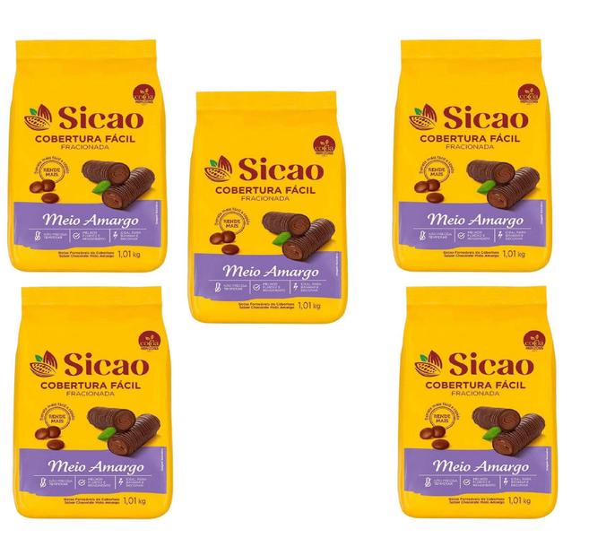 Cobertura Fácil Gotas Meio Amargo 1kg Sicao -kit 5 pacotes - Sicão Imagem de Cobertura Fácil Gotas Meio Amargo 1kg Sicao -kit 5 pacotes