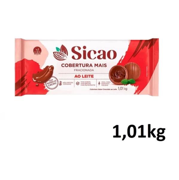 Imagem de Cobertura Mais Chocolate Ao Leite Sicao Barra 1 kg- kit 3un