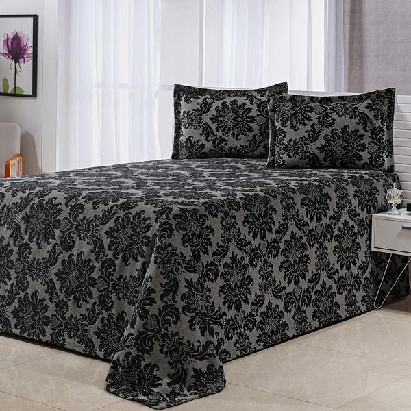 Imagem de Cobre Leito Casal Padrão Bella Jacquard 03 Peças Preto