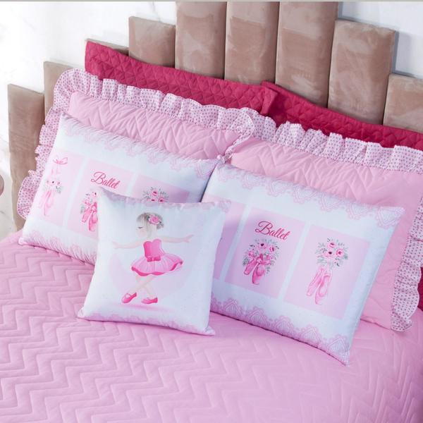 Cobre Leito Queen Ballet Estampado Com Almofadas 7 Peças - Nathalia Enxovais Imagem de Cobre Leito Queen Ballet Estampado Com Almofadas 7 Peças