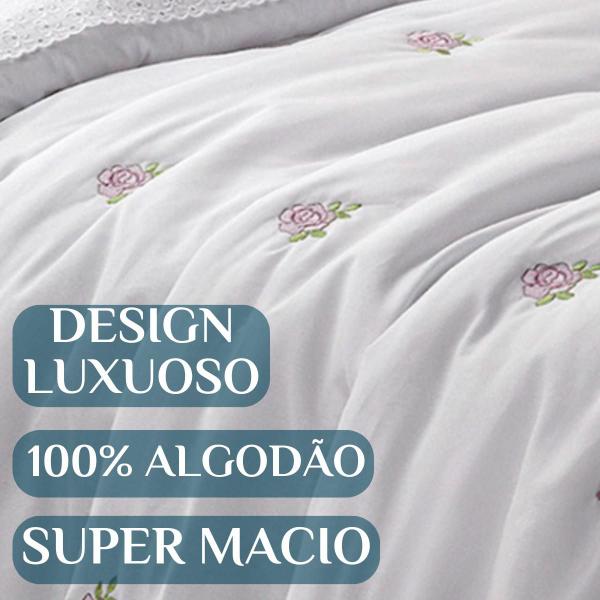 Imagem de Cobreleito Queen Size 100% Algodão Daphane Bordado Super Elegante BOUQUET