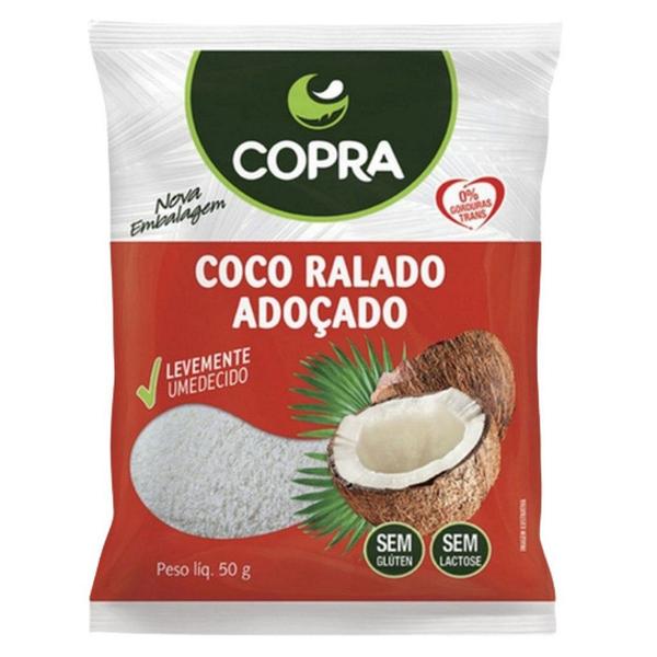 Coco Ralado Fino Úmido Adoçado 50gr - Copra Imagem de Coco Ralado Fino Úmido Adoçado 50gr - Copra