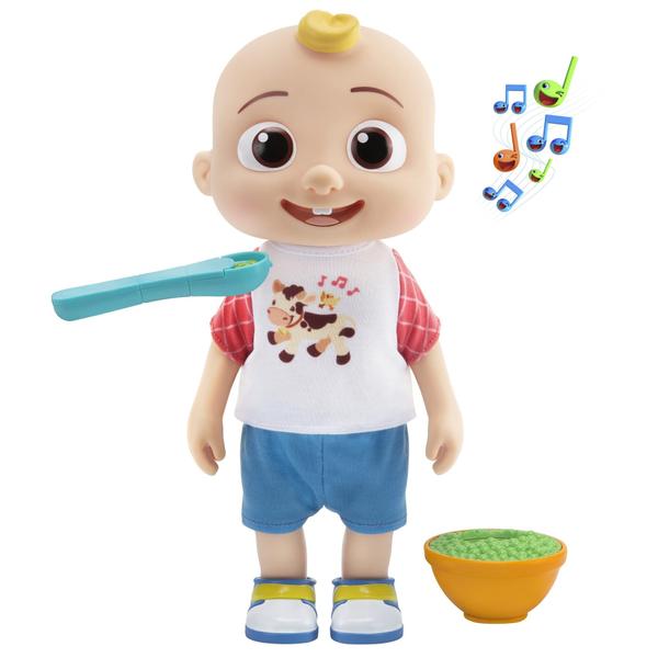 Imagem de CoComelon Deluxe Interactive JJ Doll - Inclui JJ, Camisa, Shorts, Par de Sapatos, Tigela de Ervilhas, Colher- Brinquedos para Pré-Escolares - Roupa Exclusiva da Amazon