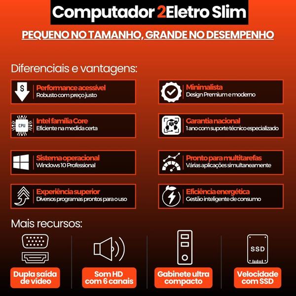 Imagem de CoComputador Completo 2Eletro Slim Intel Core i5, 8GB RAM, SSD 256GB, Bivolt, Monitor 20" LED - CD2E-0110SL