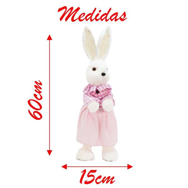 Imagem de Coelha De Páscoa Enfeite Decorativo Coelhinha Vestido Rosa 60cm