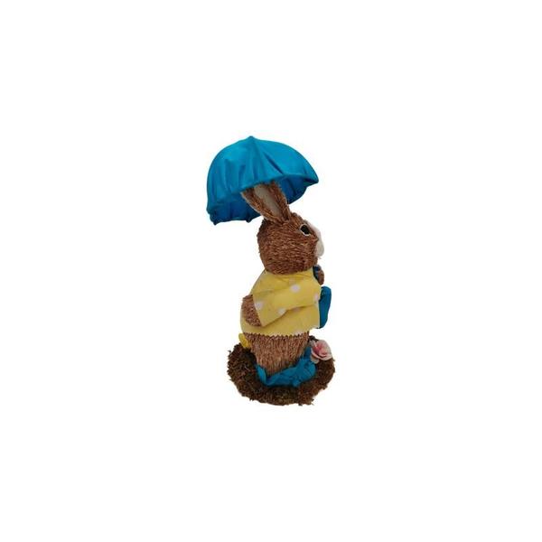 Imagem de Coelho com Casaco e Guarda Chuva de Palha para Pascoa - 30cm