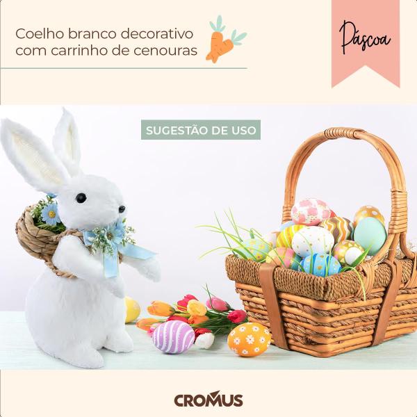 Imagem de Coelho decorativo em Pelúcia com Cesta Branco e Azul 42x17x27 cm