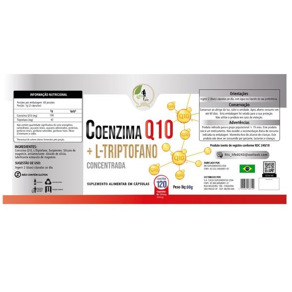 Imagem de Coenzima Q10 Com L- Triptofano 500mg 120 Cápsulas Fits Life