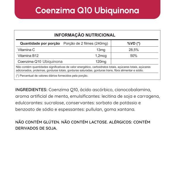 Imagem de Coenzima Q10 Ubiquinona 120mg Com Vitamina B12 e Vitamina C Em Filme com 30 doses Vhita 3 unidades