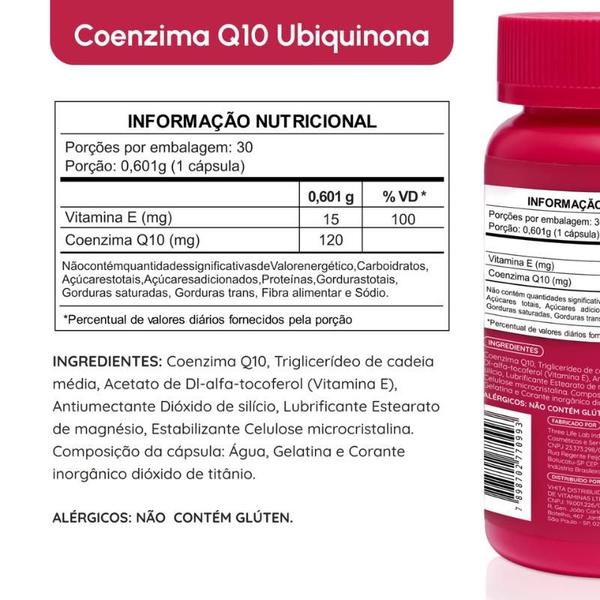 Imagem de Coenzima Q10 Ubiquinona 120mg Com Vitamina E e TCM 30 cápsulas Vhita  2 unidades