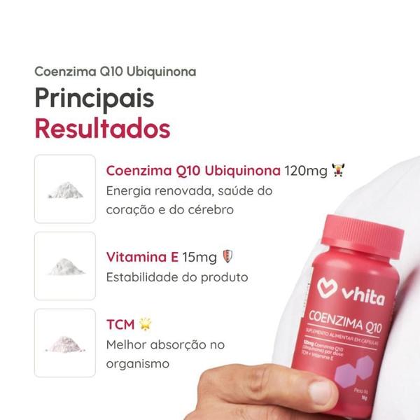 Imagem de Coenzima Q10 Ubiquinona 120mg Com Vitamina E e TCM 30 cápsulas Vhita 3 unidades