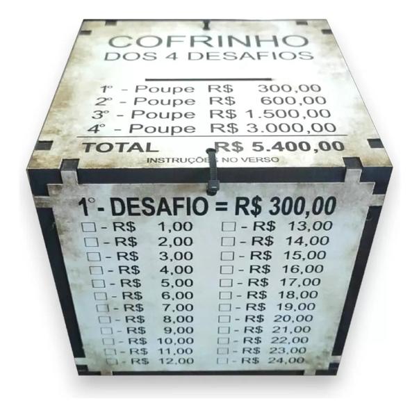 Imagem de Cofre Desafios 52 Semanas Poupar 14 Salario, Viajar Cofrinho MDF 6 mm Adesivado 