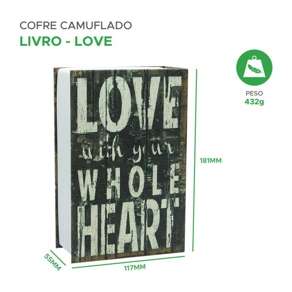 Imagem de Cofre Livro Camuflado 2 Chaves Discreto Porta Joias Love