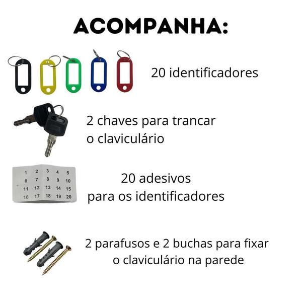 Imagem de Cofre Porta Chaves Com 20 Gancho E Chaveiros Identificadores