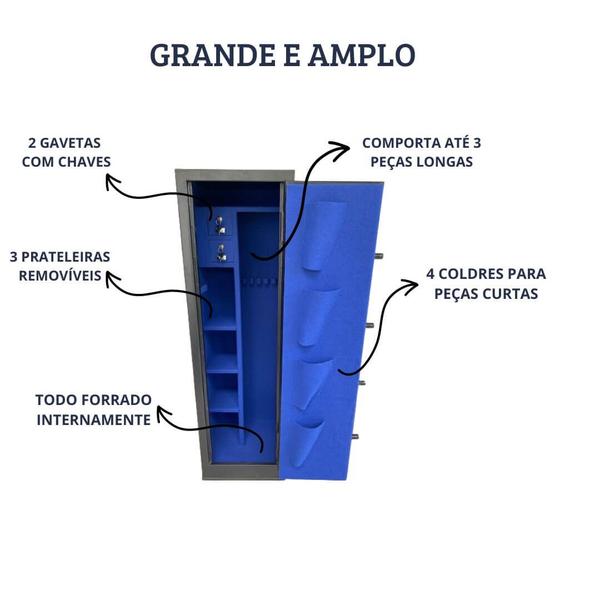 Imagem de Cofre Vazio 130X30X30  Cofre Mega Forte  Com 3 Prateleiras e 2 Gavetinhas Com Chave + Coldres + Parafusos