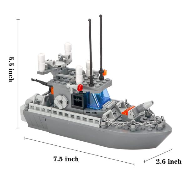 Imagem de COGO MAN Kit de Construção de Encouraçado 193 PCes Brinquedos de Navio do Exército Guarda Costeira Navio de Guerra com Casco Sólido e Convés Conjunto de Construção Militar para Crianças Brinquedos de Construção de Barcos para Meninos Meninas co