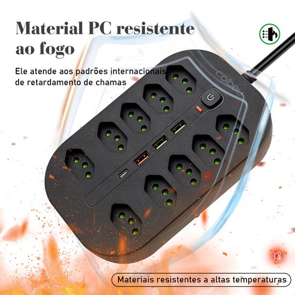 Imagem de COIBEU Extensão Filtro de Linha 10 Tomadas 3 USB 1 TipoC Bivolt Power 2500W 10A 2 metros