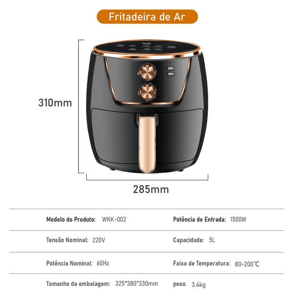 Imagem de COIBEU Fritadeira Elétrica sem Óleo 5L Air Fryer Botão 1500Watts Preto 127V/220V