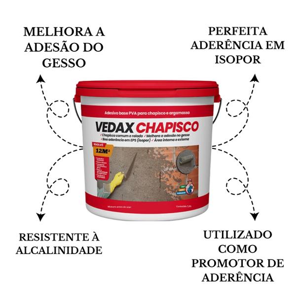 Imagem de Cola Adesivo Argamassa Chapisco Vedax 3,6 Reboco Tipo Bianco Plastificante Concreto GessoIsoporPVA