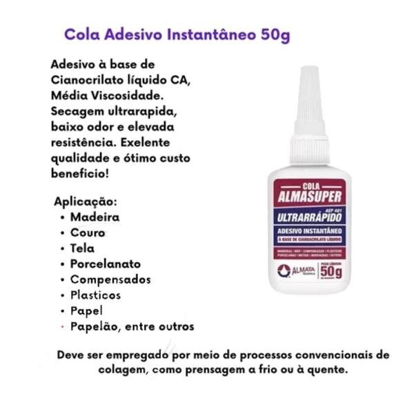 Imagem de Cola Adesivo Instantâneo Ultrarrápido 50G Almasuper Almata