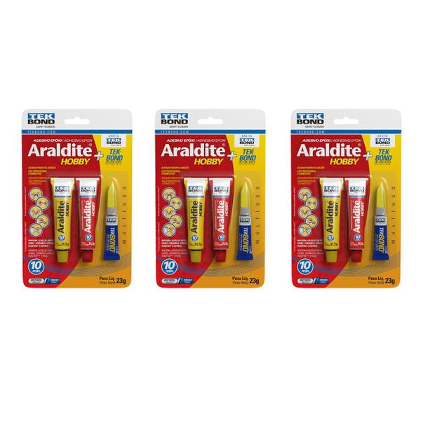 Imagem de Cola araldite kit hobby 23g+super cola instantânea 2g 3 unid