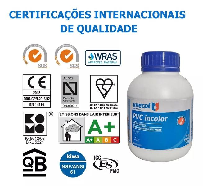 Imagem de Cola Cano Pvc Unecol Adesivo Plástico 175g Com Pincel Aplicador Secagem Rápida