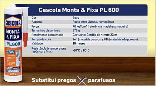 Imagem de Cola Cascola Monta E Fixa Pl 600 Interno Externo 375g 10un