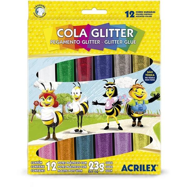 Imagem de Cola com glitter estojo com 12 cores 23g (s) acrilex