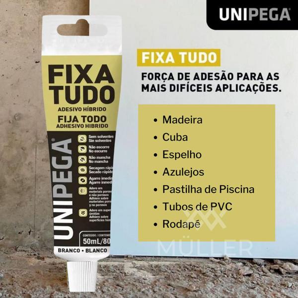 Cola Fixa Tudo Espelho Cuba Madeira Até Embaixo dágua 80g - Unipega Imagem de Cola Fixa Tudo Espelho Cuba Madeira Até Embaixo dágua 80g