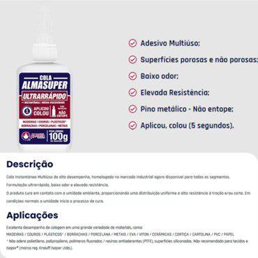Cola Instantânea Almata Química Cola Adesiva Instantânea - Cola Almasuper - Cola Ultrarrápido - Cola Permanente - Cola U 100G Imagem de Cola Instantânea Almata Química Cola Adesiva Instantânea - Cola Almasuper - Cola Ultrarrápido - Cola Permanente - Cola U 100G