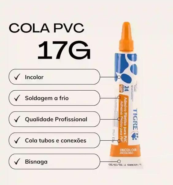 Imagem de Cola para Cano Adesivo Plástico Tigre 17g Pvc Incolor Pequeno