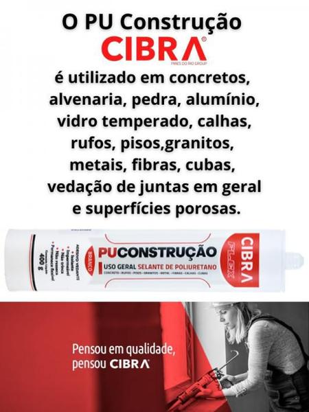 Imagem de Cola Pu Construção Selante De Poliuretano CibraFlex 400g Branco Cx c/ 5 Unid. Vedação Calhas Rufos Alvenarias Pias