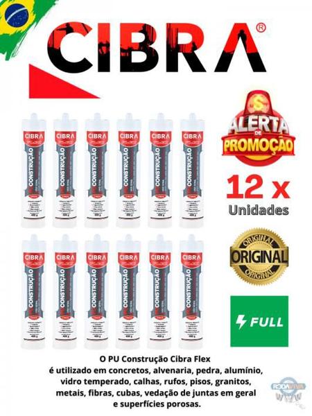 Imagem de Cola Selante Pu Construção De Poliuretano Cibra Flex 400g Cx c/ 12x Vedação Calhas Rufos Alvenarias Pias