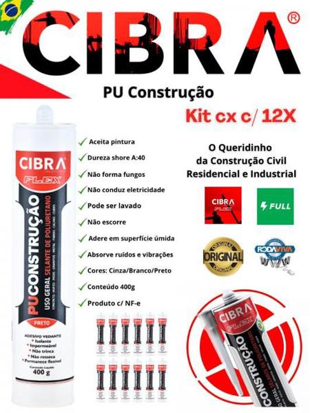 Imagem de Cola Selante Pu Construção De Poliuretano Cibra Flex 400g Cx c/ 12x Vedação Calhas Rufos Alvenarias Pias