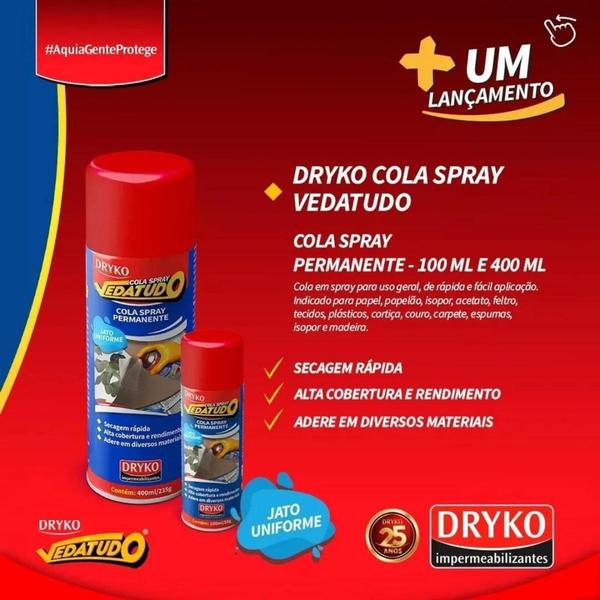 Imagem de Cola Spray Permanente Seca Rápido Papel Tecido 100ml Dryko