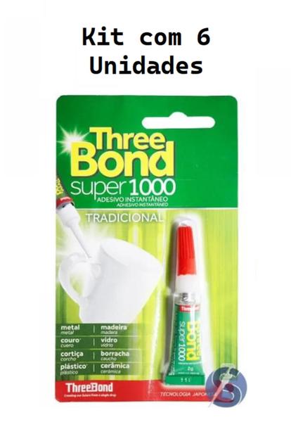 Imagem de Cola Three Bond Super 1000 Tradicional 2 g Kit c/ 6 unidades