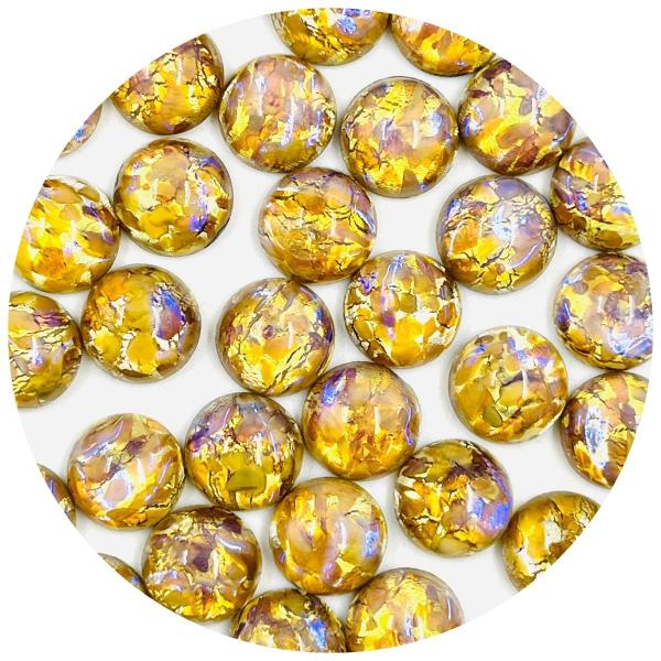 Imagem de Colagem Cristal 11mm Opal Cabachon Redondo Dourado 30pçs 38g