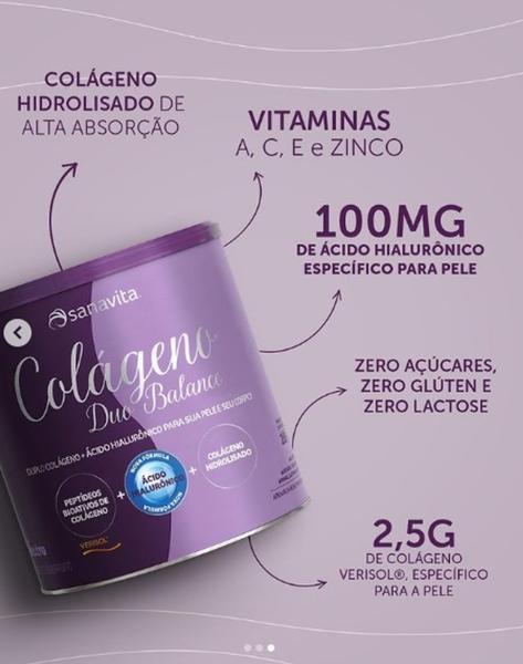 Imagem de Colageno Duo Balance (Verisol e Ácido Hialurônico) Sabor Abacaxi com Hortelã de 330g-Sanavita