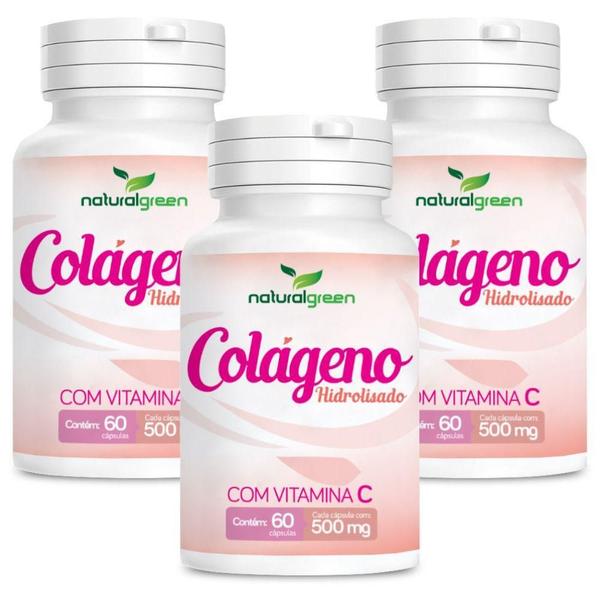 Imagem de Colágeno Hidrolisado 400Mg Natural Green Kit 180 Cápsulas