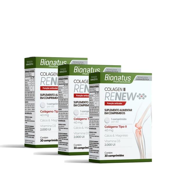 Imagem de Colageno Não Hidrolisado Renew -tipo2-40mg - 30cáps Cada - Kit 3/cx Bionatus